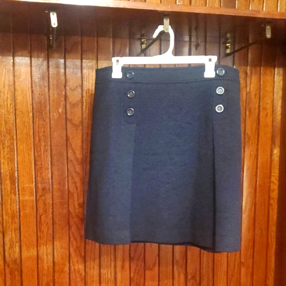 ANN TAYLOR SIZE 14 Elegant Black Nautical Looking Button-Detail Skirt